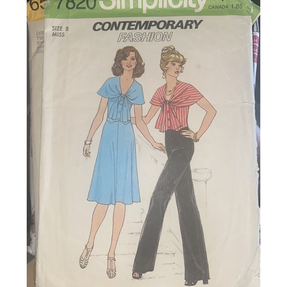 Simplicity 7820 Misses Top Skirt Pant Capelet sz 8 Cut Complete Vtg 70s